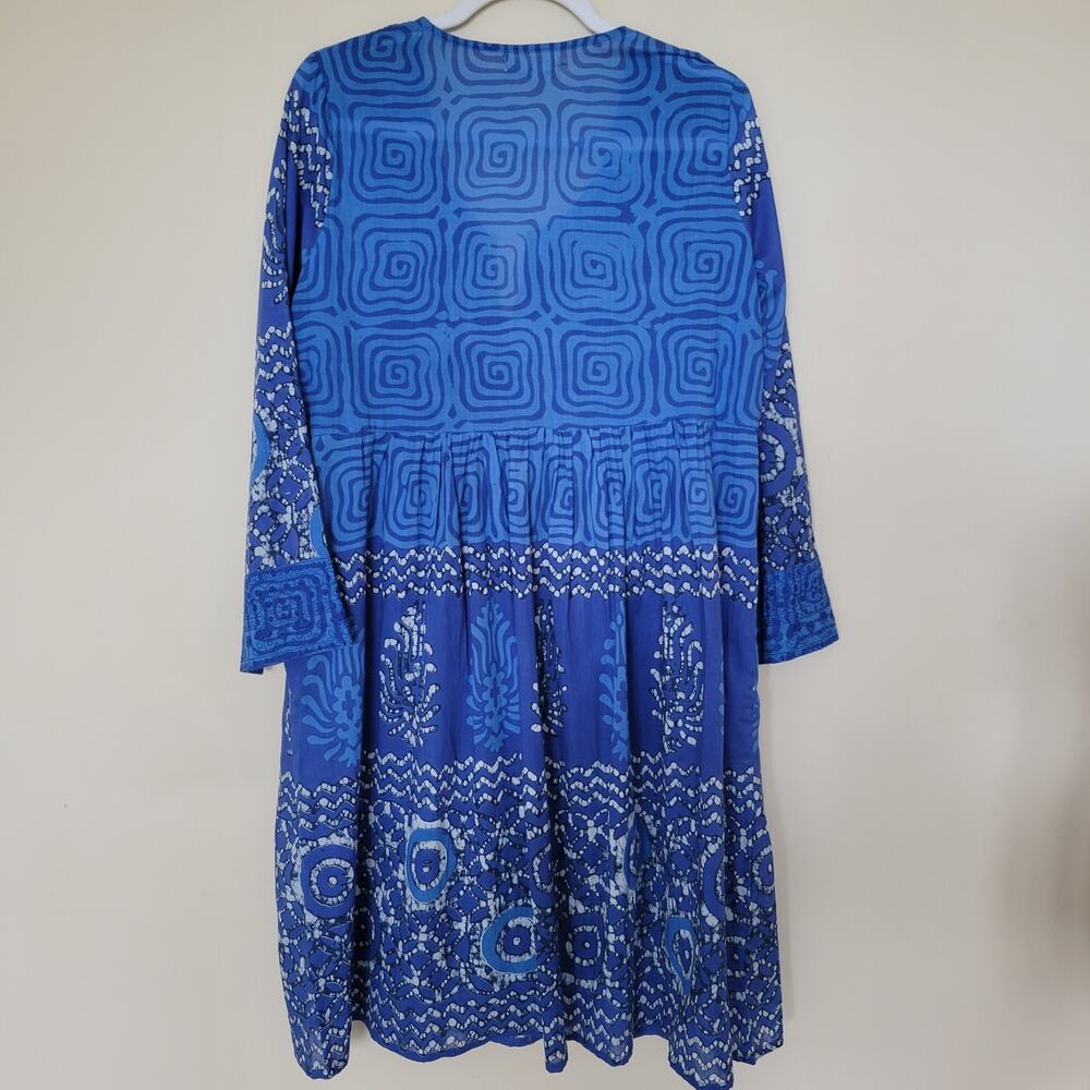 EUC Novica M Embroidered Tunic Dress Tassel Midi/Mini Boho Beachy Cruise Blue - Picture 4 of 16